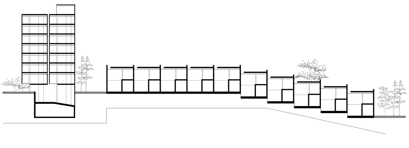 Esquema de condominio mixto con secciones verticales y horizontales